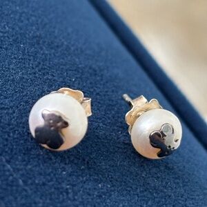 Tous Silver and White Pearl Earrings